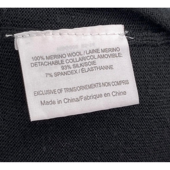 Tory Burch Women Sz M Black Merino Wool V Neck Layered Sweater Floral Silk Shirt - Picture 9 of 9